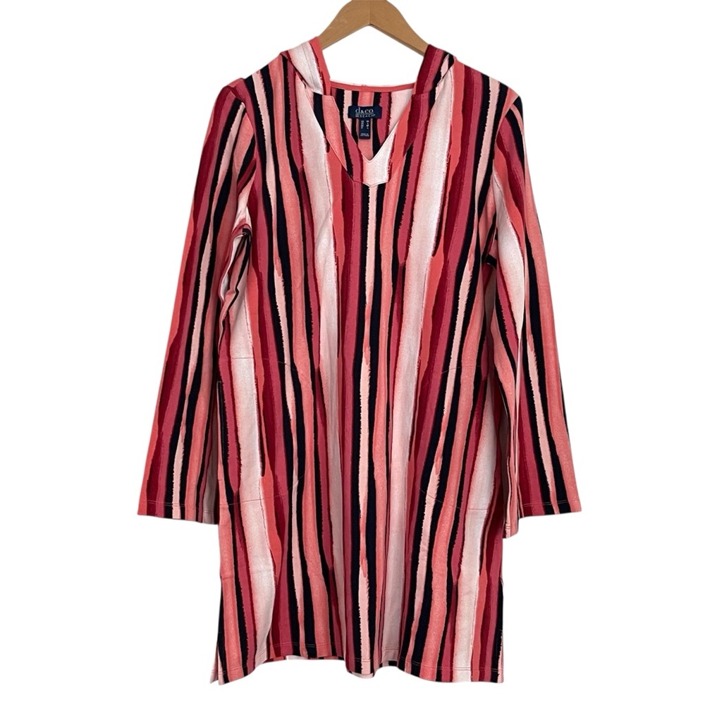 Denim & Co Beach French Terry Striped Hooded Tunic Coverup Medium
